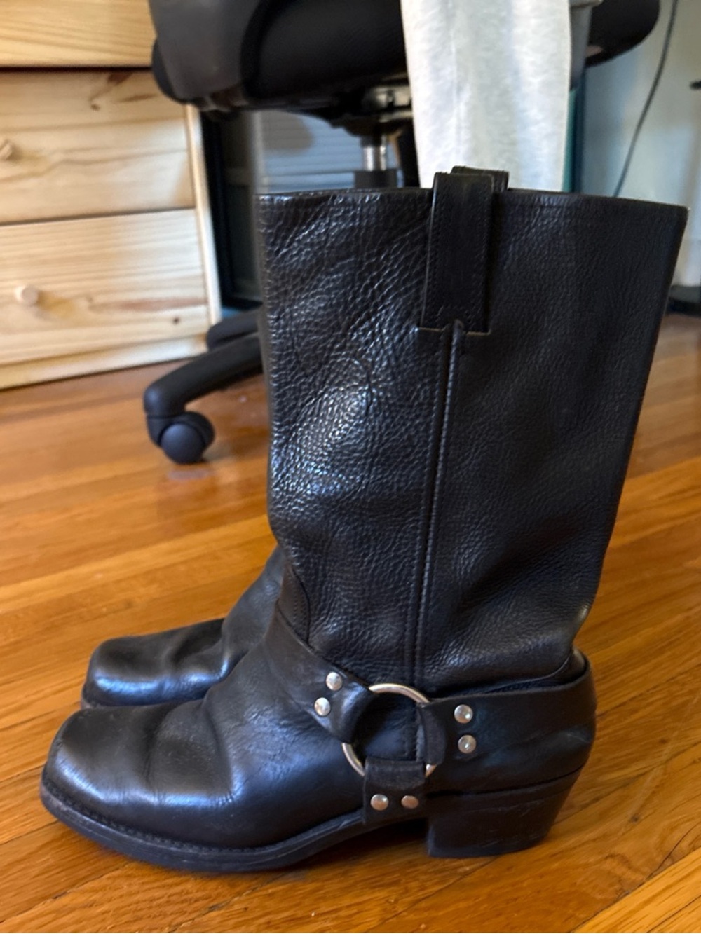 Frye Black Leather moto harness Boots